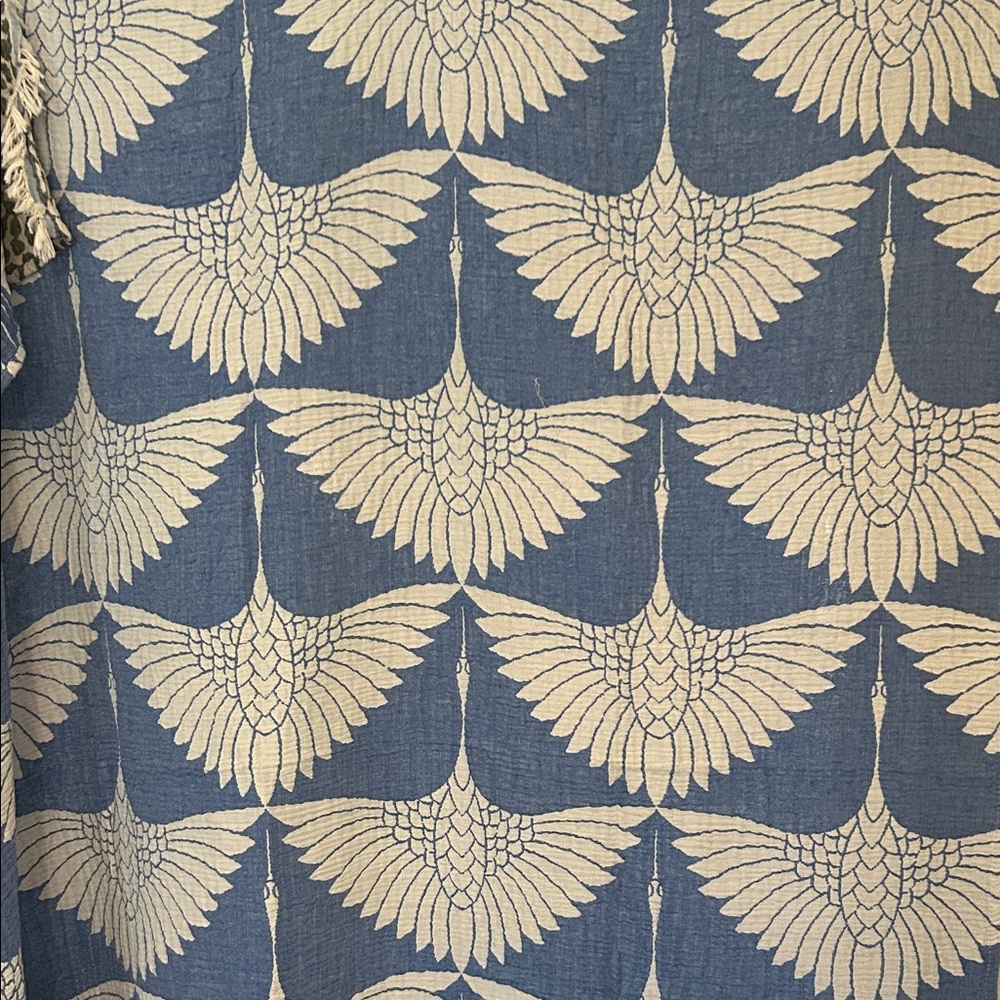Blue Royale Dove Gray Birds In Flight Crane Throw Size Blanket Organic Cotton